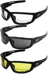 Global Vision Sly Padded Motorcycle Sunglasses Black Riding Glasses for Men or Women (Clear Smoke & Yellow)