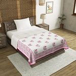 BLOCKS OF INDIA Summer Single Size Reversible Printed Malmal Cotton Dohar- Multicolor (Pink Flower)