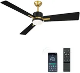 YITAHOME 48 Inch Black Gold Ceiling Fan with Light Remote and APP Control, Modern Dimmable Fanlight for Indoor Outdoor with Reversible Quiet Motor, Stepless 3 Color, Memory Function