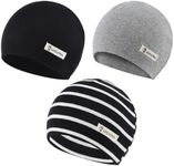 JANGANNSA 3-Pack Newborn Baby Beanie Hats Boys Girls Hospital Hat Infant Toddler Cotton Caps (Black,Dark Gray,Black Stripe, 0-6 Month)