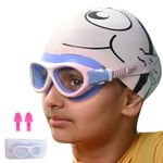 SLOVIC Pink Swimming Goggles for Kids with Ear Plugs | Waterproof | UV Protection Lenses, Anti-Fog Glasses | Perfect Fit for Boys & Girl | Swimming Goggle for Kids 6-14 | Swimming Gear for Kids |