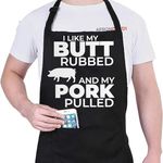 APRON DADDY Funny Apron for Men - I Like My Butt Rubbed and My Pork Pulled - Adjustable Large 1 Size Fits All - Poly/Cotton Apron with 2 Pockets - BBQ Gift Apron for Father, Husband, Chef