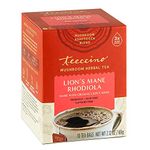 Teeccino Lion’s Mane Rhodiola Tea - Rose - Caffeine-Free Mushroom Adaptogenic Herbal Tea, 3x More Herbs than Regular Tea Bags, Lightly Sweet from Dates & Figs, Chicory Prebiotic - 10 Tea Bags