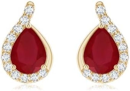 ANGARA 2.3 ct Pear Ruby Earrings with Diamond Swirl Frame in 14K Yellow Gold | Natural Ruby Earrings for Women | July Birthday, Anniversary, Red Gemstone Jewelry Gift | 8x6mm