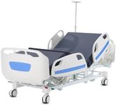 VEVOR Premium 5 Function Full Electric Hospital Bed, ICU Electric Medical Bed with Trendelenburg & Reverse Trendelenburg, 5-Inch Locking Casters, IV Pole for Home Hospital Use, 550LBS Loading