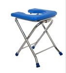 RESTURA Blue Foldable Stainless Steel Shower Commode Chair for Toilet with Sturdy & Robust Constructed Stainless Steel Frame Comfortable for Elderly Pregnant Women