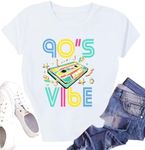 LINZEOO Womens 90s Vibe Shirt I Love 90s Tshirt Retro Music Lover Tee Tops White