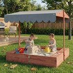 EROMMY Pre-Assembled Kids Wooden Sandbox with Cover and UV-Protected Canopy, 43" Outdoor Sand Box with Foldable Bench Seats, Smart Storage & Bottom Liner