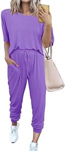 PRETTYGARDEN Women's Two Piece Outfit Short Sleeve Pullover with Drawstring Long Pants Tracksuit Jogger Set (Light Purple,Medium)