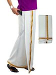 PRAKASAM COTTON Mens White Colour Zari Cotton Welcro Pocket Dhoti with Matching Towel-(Size 34)