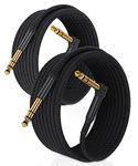 RUXELY 6.35mm TRS Instrument Cable 3M 2-Pack,Right Angle 90 Degree 1/4 Inch Male Jack Stereo Audio Cord,6.35 Balanced Line Lead for Electric Guitar,Bass,Keyboard,Mixer,Amplifier/AMP,Speaker,Equalizer