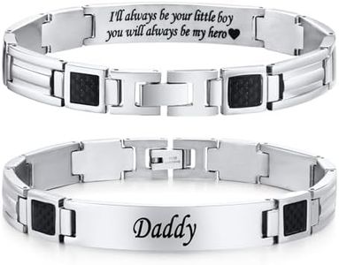 TempBeau Mens Bracelets Daddy Gifts : Personalised Dad Link Bracelet Silver 21cm Stainless Steel Engraved Wrist Chain Jewelry Gift in Father's Day Birthday Christmas