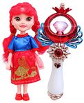 Toyshine Pack of 2 Magic Wand and Dollhouse Set Combo for Girls, Red Dazzler, Musical Toy with Soothing Lights and Shining Surface, Assorted Design