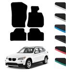 GCM - Car Floor Mats for BMW X1 E84 2010-2015 Full Coverage Floor Protection - Anti Slip & Fit Car Mat with Clips Easy to Clean Car Carpet for All-Weather- White Edging, Carpet