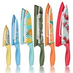 Fruitalite 6 Pieces Patterned Kitchen Knife Set with 6 Blade Covers- Premium Printed Razor-Sharp High Carbon Stainless Steel Chef Knives with Non-Stick Coating | Non-Slip Ergonomic Handles, Home Use