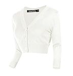 Urban CoCo Women's Cropped Cardigan V-Neck Button Down Knitted Sweater 3/4 Sleeve (L, White)