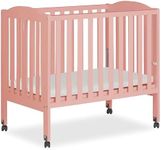 Dream On Me 2-in-1 Portable Folding Stationary Side Crib in Dusty Pink, Greenguard Gold Certified, Two Adjustable Mattress Height Positions,Made of Solid Pinewood, Flat Folding Crib
