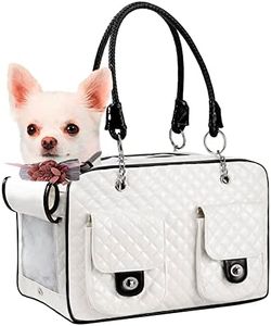 NewEle Fashion Pet Carrier, Small Dog Carrier, Cat Carrier, Quality PU Leather Dog Purse, Collapsible Portable Pet Carrying Handbag for Travel Walking Hiking - White