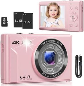 Digital Camera, UHD 4K 64MP Camera With Autofocus for Photo & Video, Point and Shoot Vlogging Camera with 32GB Micro SD Card, 16X Digital Zoom, 2 Batteries, Lanyard, Portable Camera for Teens and Kids