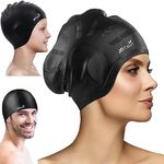 JD Fresh swimming cap for men & Women for Long hair & adults with ear cover protection Chlorine Resistant Head Cap, waterproof swimming caps for kids (Black)