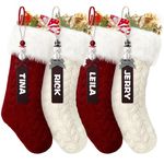 SOMTING Christmas Stockings, 4 Pack 18Inches Cable Knitted Stocking White Fur Xmas Hanging Stocking Decorations with Name Tags for Fireplace Christmas Holiday Party Decoration (Red White, 4PCS)