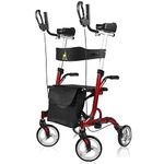 Entros Upright, Stand Up Folding Rollator Walker with Height Adjustable Padded Armrest | Seat with Backrest strap and 8’’ Front wheels | Rollator Walker for Old People, Handicap & Patients | EHS5037B