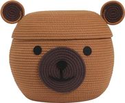Cottonphant Handcrafted Animal Inspired Basket with Lid | Cotton Storage Solution for Playful Organization in Kids' Rooms | Perfect Toy Organizer for a Baby's Retreat, 15"x12", Orange Brown Bear