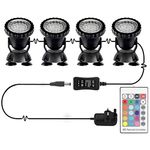 Pond Lights, Bebester 4 Pack Garden Pond Lights Underwater Spotlight with Remote Controller IP68 Waterproof Submersible Spot Light RGB Color Changing for Aquarium Fish Tank Garden Fountain Pool