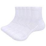 YUEDGE Womens White Cotton Cushioned Athletic Ankle Socks Moisture Wicking Quarter Running Tennis Sports Socks For Women Size 4-7, 5 Pairs