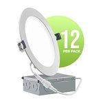 SUNCO LED 6-Inch 5CCT (2700K/3000K/3500K/4000K/5000K) LED Recessed Slim Pot Light with Junction Box, Dimmable IC Rated Indoor & Outdoor LED Lights, 12W 900LM, Ceiling Light, ETL, 12-Pack
