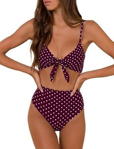 Blooming Jelly Womens High Waisted Bikini Set Tie Knot Bathing Suit Polka Dot Two Piece Swimsuit 2026 (X-Large, Purple)