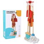 Wooden Montessori 6 Piece Cleaning Pretend and Play Mopping Toy Set for Boys and Girls includes Broom, Brush, Dustpan, Mop Duster and Hanging Stand Kit for 3,4,5,6 Year Old Boy/Girl