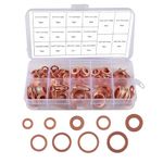 Yumfugu 200 PCS Car Flat Crushed Copper Gasket Classification Kit, M5 M6 M8 M10 M12 M14 9 Specifications Copper Metric Washers, Oil Pan Plug Sealing Gaskets, Universal Accessories for Most Car (Gold)