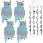 Carkio 4PCS Bird Repellent Reflective Owl Decoy and 4PCS Spinning Rods for Pigeons,Grackles,Woodpeckers,Geese, Herons,Protect Your Fruit Trees or Garden