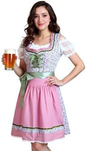 Mukum 3 Pieces Dirndl Dresses Women Oktoberfest Outfits Women Cotton German Costume Traditional Beer Carnival Outfit for Bavarian Oktoberfest Large Pink