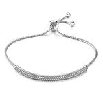 WOWORAMA Silver Bangle Bracelet for Women Skinny Cubic Zirconia Bar Friendship Bracelet Dainty Adjustable Slider Bracelet for Women Bridal, White Gold