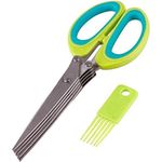 MORAL Multi-Functional Stainless Steel Kitchen Knives 5 Layers Scissors for Kitchen use Cut Herb Spices Cooking Tools Vegetable Cutter with Cleaning Brush (Multicolor)