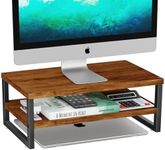 Ekisemio 2-Tier Monitor Stand Riser, Wood Desk Organizer Stand for Laptop, Computer, iMac, Pc, Printer, Antique Brown