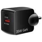 boAt 35W Gan Wall USB Type C Charger W/Gan Chip Tech, Fast Charging W/PD,PPS & QC 3.0, Compatible with W/iPhone 16/15/14/13, Samsung S23/S24, Vivo, Oppo, Oneplus & Smart IC Protection(Sleek Black)