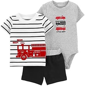 Carter's 3-Piece Giraffe Little Short Set, Firetruck, 6 Months