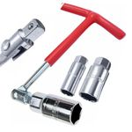 MKB Spark Plug Socket Wrench Set Red T-Handle Stainless Steel Silicone Spark Plug Removal Wrench Tool 16mm and 21mm - Flexible Spanner Spark Plug Wrench Fastening & Demolition