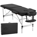 FDW Massage Table Massage Bed Spa Bed 73 Inch Aluminium Massage Table W/Face Cradle Carry Case Height Adjustable 2 Fold Portable Facial Salon Tattoo Bed (Black)