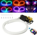 Qasim 60cm Sequential LED Strips APP Bluetooth Control RGB Multi Color Headlight 24 Inch LED Daytime Running Lights Flexible DRL Tube Strip 12V 2-Pack