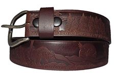 Country Leather Men's Leather Belt Embossed Wildlife, Brown, 46