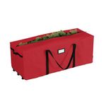 Rolling Christmas Tree Storage Bag- for 12 FT Artificial Trees- Red Canvas Duffel with Wheels-Protects Holiday Decorations & Inflatables by Elf Stor