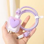 Meyaar 5 in 1 Cable Protector for iPhone 18W/20W USB-C Charger with 3D Heart Wave Design,Clear Soft Phone Charging Protective Case Data Line Cover Cute Cable Saver for iPhone (Purple)