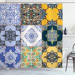 Ambesonne Moroccan Shower Curtain, African and Portuguese Tile Patterns Various Tones and Textures Bohemian Print, Fabric Bathroom Decor Set with Hooks, 84 Inches Extra Long, Multicolor