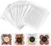 NPLUX 100PACK Self Adhesive Cookie Bags Cellophane Treat Bags Thank You Candy Bags for Gift Giving with Stickers(White Polka Dot,4x4 INCH)