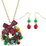 Lux Accessories Gold Tone Jingle Bell Christmas Xmas Wreath Necklace Earring Set