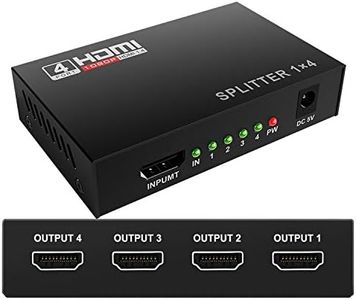 MICROWARE HDMI Splitter 1 in 4 Out V1.4 Powered 1x4 Ports Box Supports 4K@30Hz Full Ultra HD 1080P and 3D Compatible with PC STB Xbox PS4 Fire Stick Roku Blu-Ray Player HDTV (1 Input to 4 Outputs)